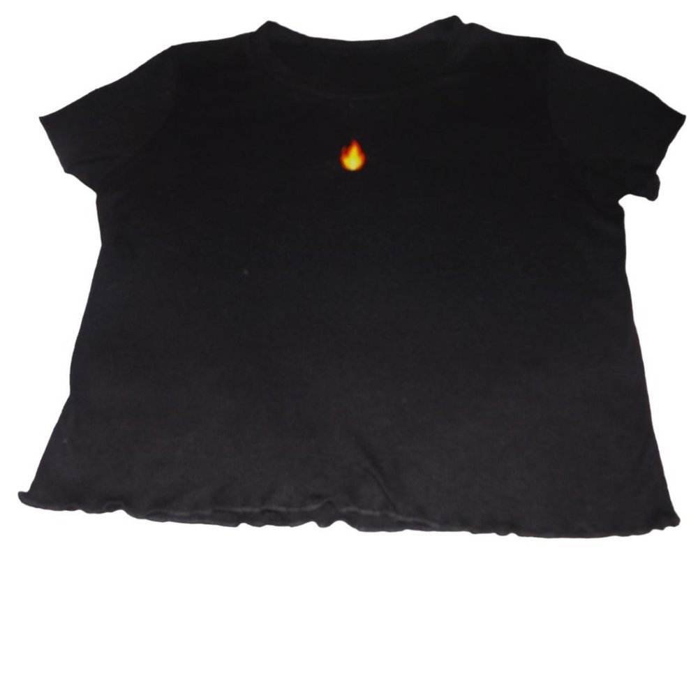 Black crop top with fire logo size large